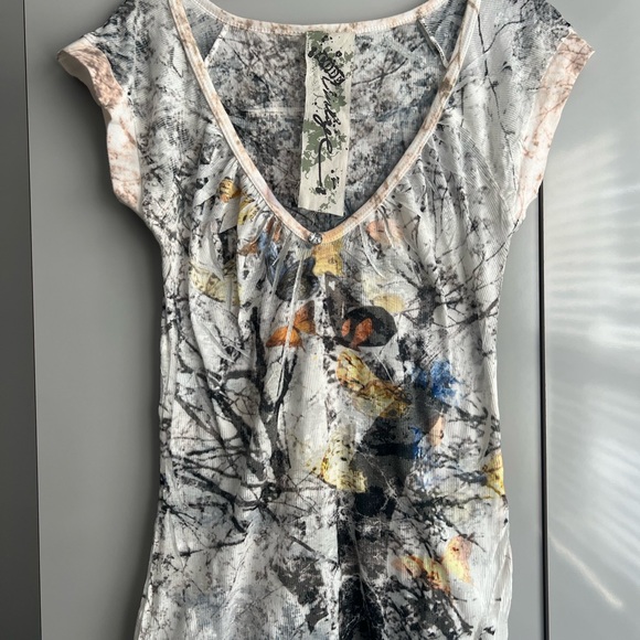 Print V-Neck Women's Top with Butterflies - Picture 1 of 7